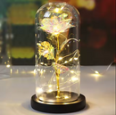 Rosa Cristal Bela e a Fera com Led + Cúpula de Vidro Verdadeiro