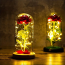 Rosa Cristal Bela e a Fera com Led + Cúpula de Vidro Verdadeiro